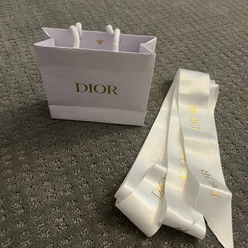 Dior White and Gold Gift Bag with Ribbon